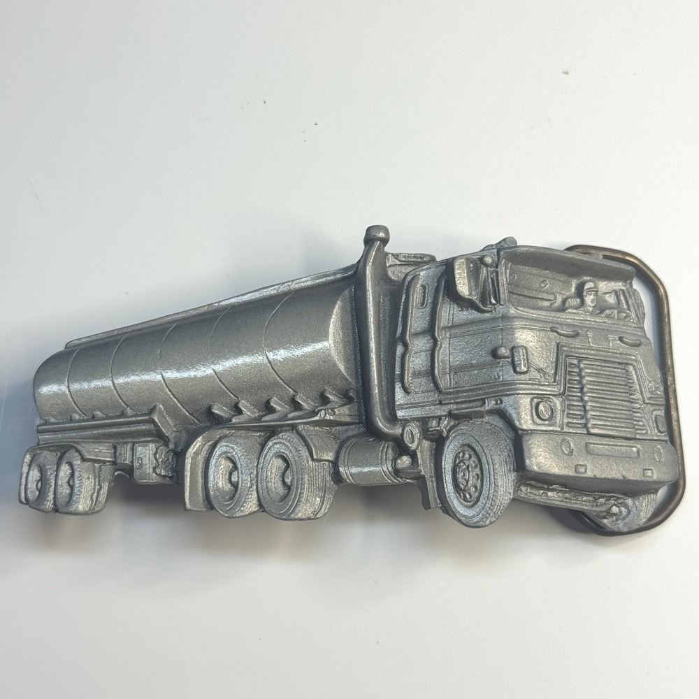 Tanker Truck Belt Buckle Pewter Tone Metal‎ Made in Mexico Reissue